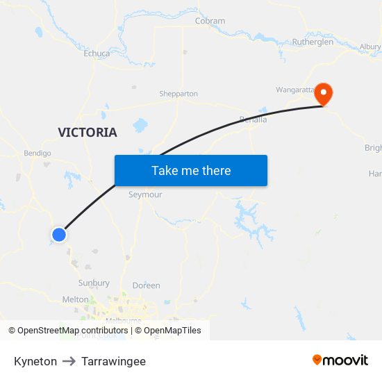 Kyneton to Tarrawingee map