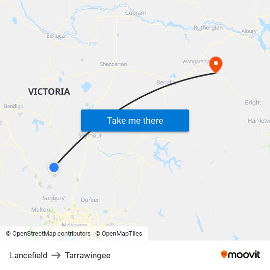 Lancefield to Tarrawingee map