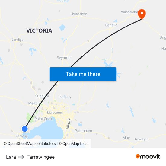 Lara to Tarrawingee map