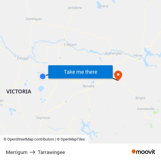 Merrigum to Tarrawingee map