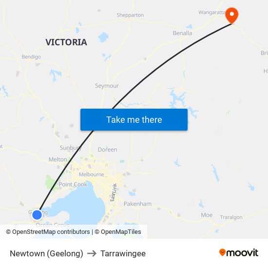 Newtown (Geelong) to Tarrawingee map