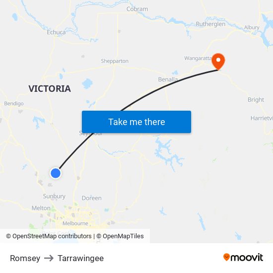 Romsey to Tarrawingee map