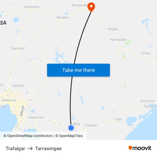 Trafalgar to Tarrawingee map