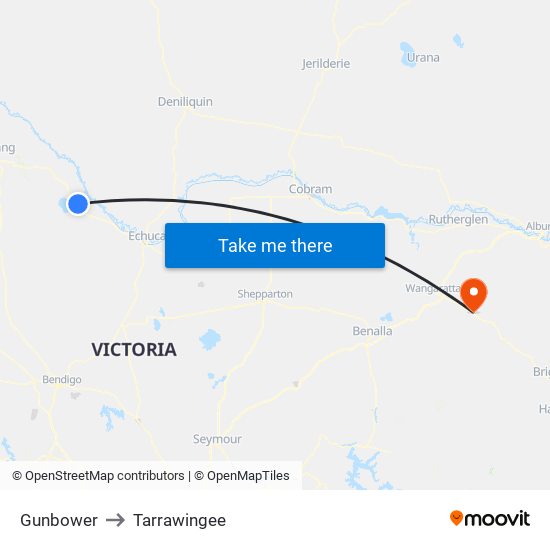 Gunbower to Tarrawingee map
