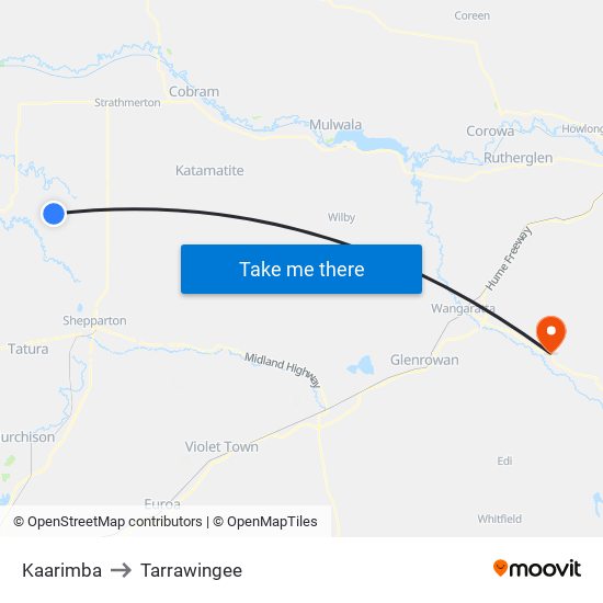Kaarimba to Tarrawingee map