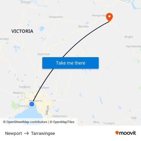 Newport to Tarrawingee map
