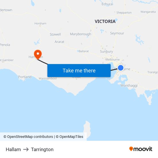 Hallam to Tarrington map