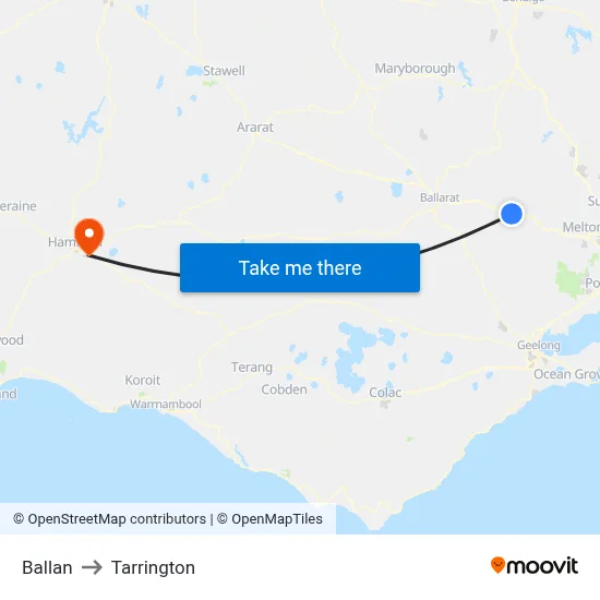 Ballan to Tarrington map