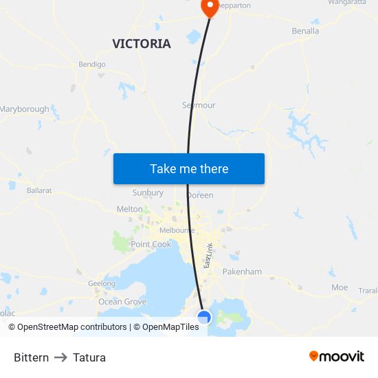 Bittern to Tatura map