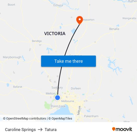 Caroline Springs to Tatura map