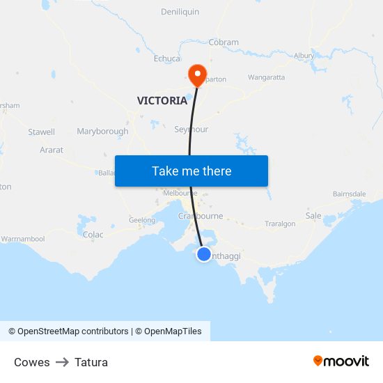 Cowes to Tatura map