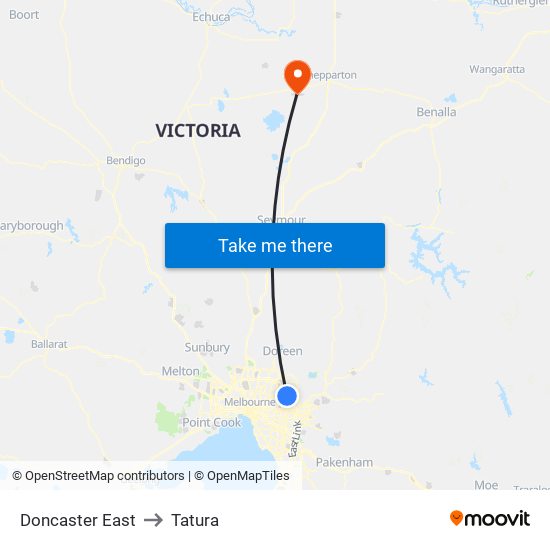 Doncaster East to Tatura map