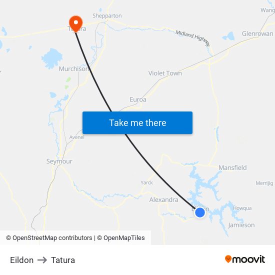 Eildon to Tatura map