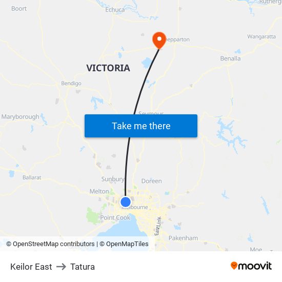 Keilor East to Tatura map