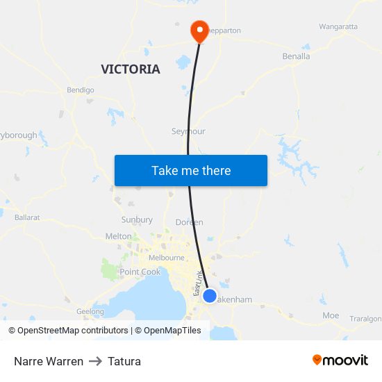 Narre Warren to Tatura map