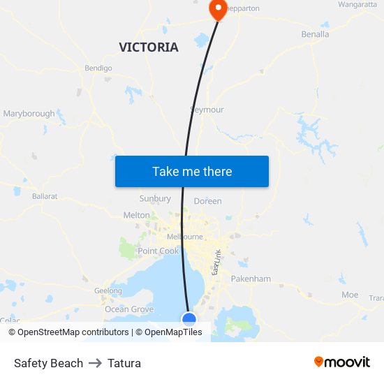 Safety Beach to Tatura map