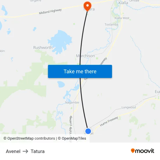 Avenel to Tatura map