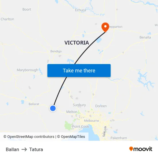 Ballan to Tatura map
