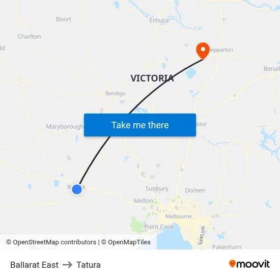 Ballarat East to Tatura map