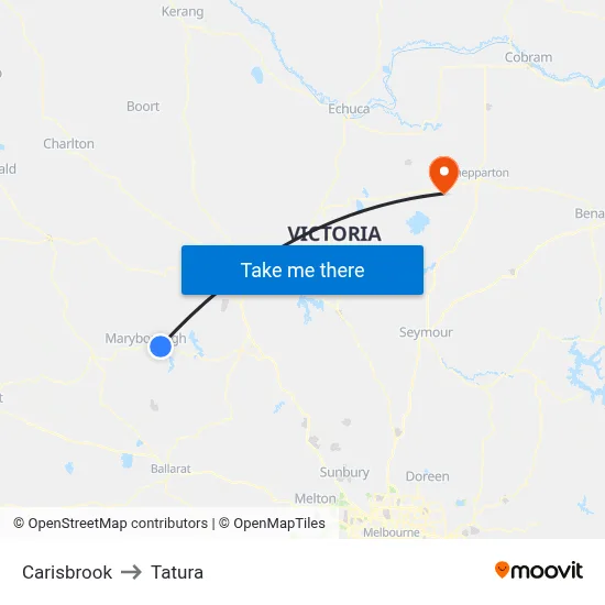 Carisbrook to Tatura map