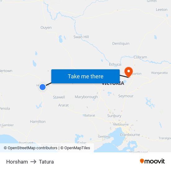 Horsham to Tatura map