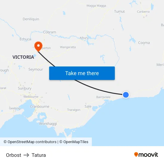 Orbost to Tatura map