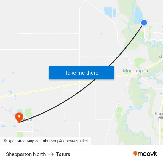 Shepparton North to Tatura map