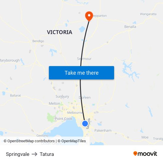 Springvale to Tatura map