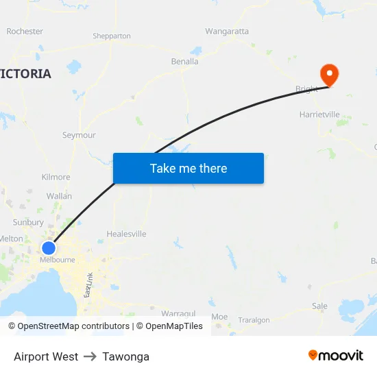 Airport West to Tawonga map
