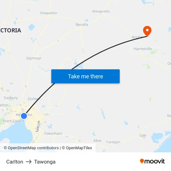 Carlton to Tawonga map