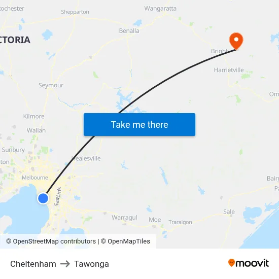 Cheltenham to Tawonga map