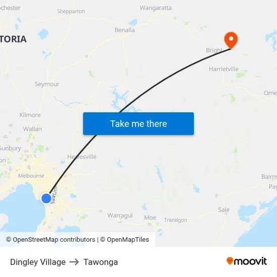 Dingley Village to Tawonga map