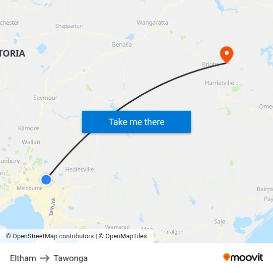 Eltham to Tawonga map