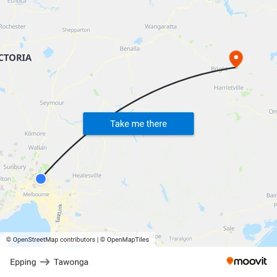 Epping to Tawonga map