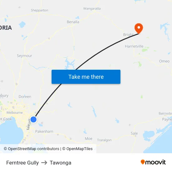 Ferntree Gully to Tawonga map