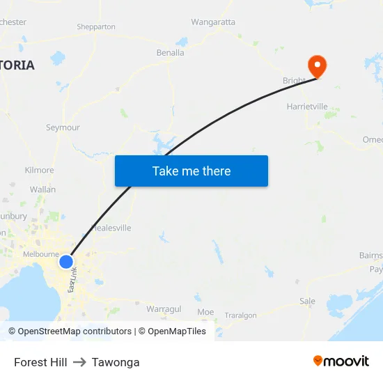 Forest Hill to Tawonga map