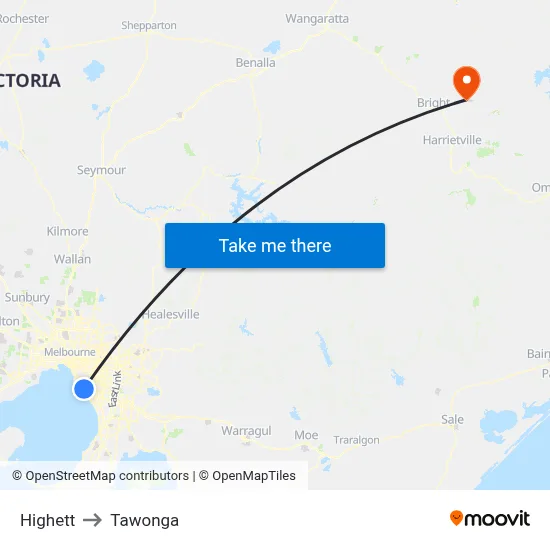 Highett to Tawonga map