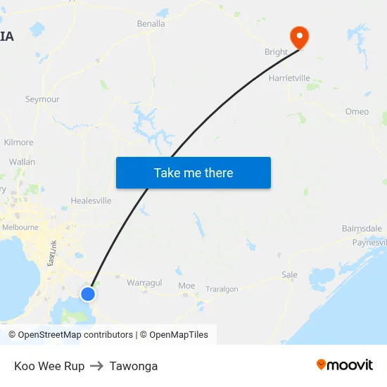 Koo Wee Rup to Tawonga map