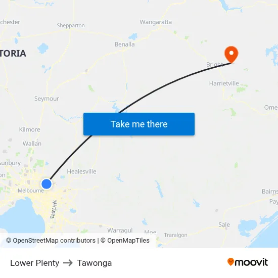 Lower Plenty to Tawonga map