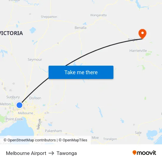 Melbourne Airport to Tawonga map