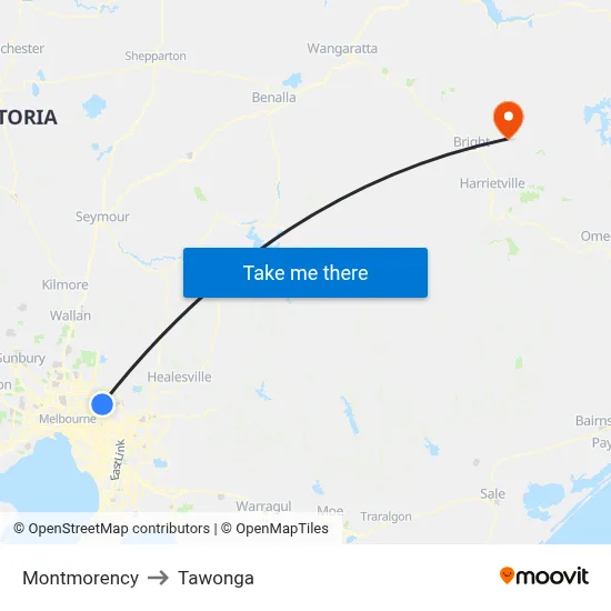 Montmorency to Tawonga map