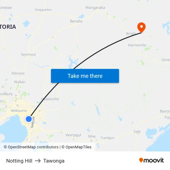 Notting Hill to Tawonga map