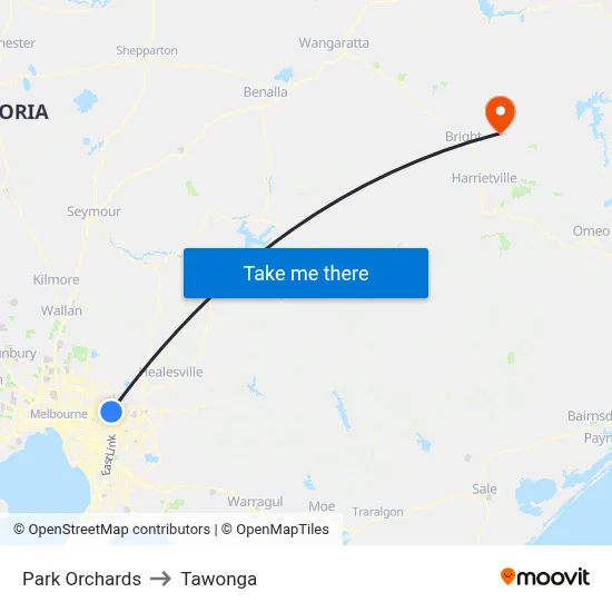 Park Orchards to Tawonga map