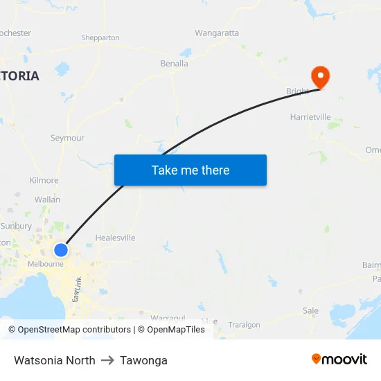 Watsonia North to Tawonga map