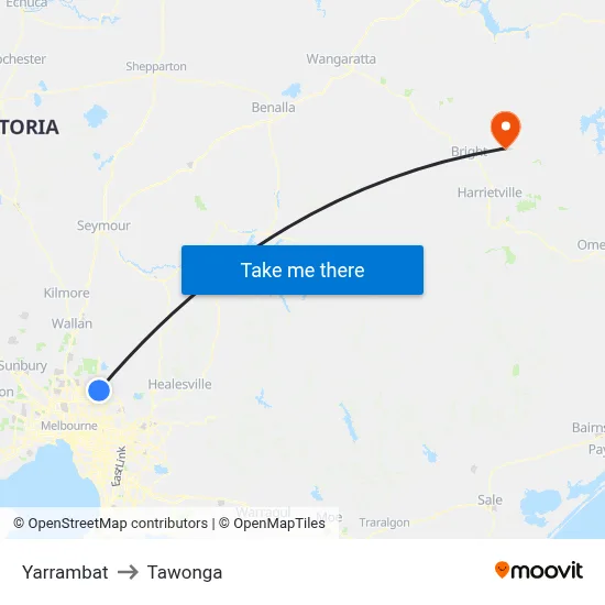 Yarrambat to Tawonga map