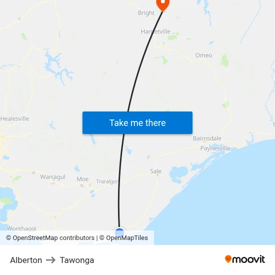 Alberton to Tawonga map