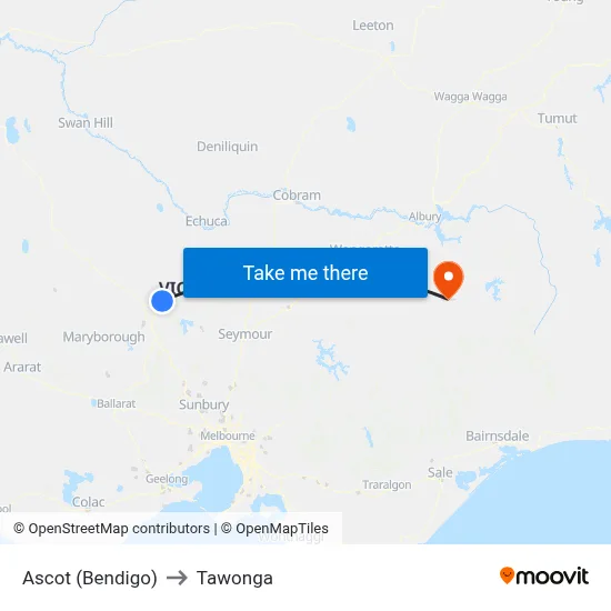 Ascot (Bendigo) to Tawonga map