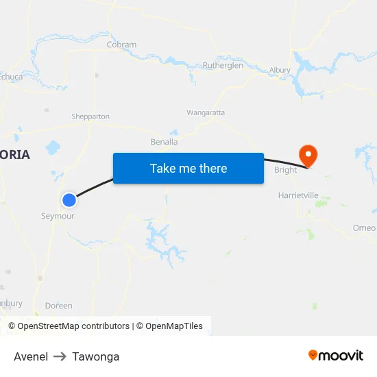 Avenel to Tawonga map