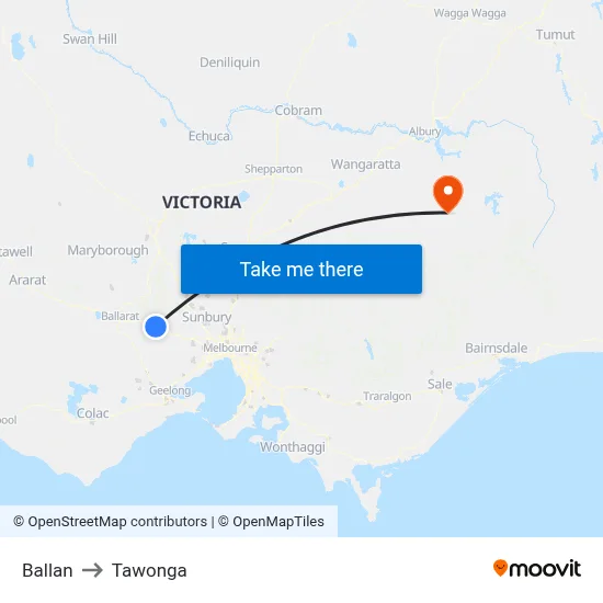 Ballan to Tawonga map