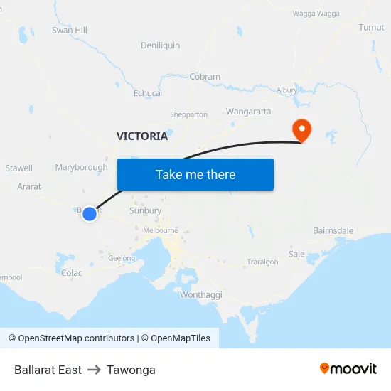 Ballarat East to Tawonga map
